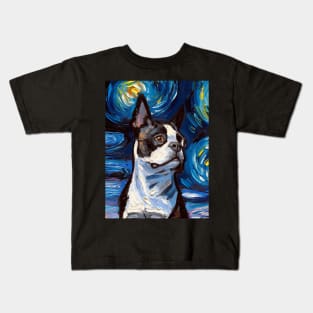 Boston Terrier Night (Portrait) Kids T-Shirt